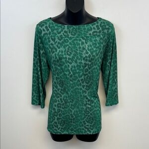 Simonton Says Green Leopard Print Top Size Medium